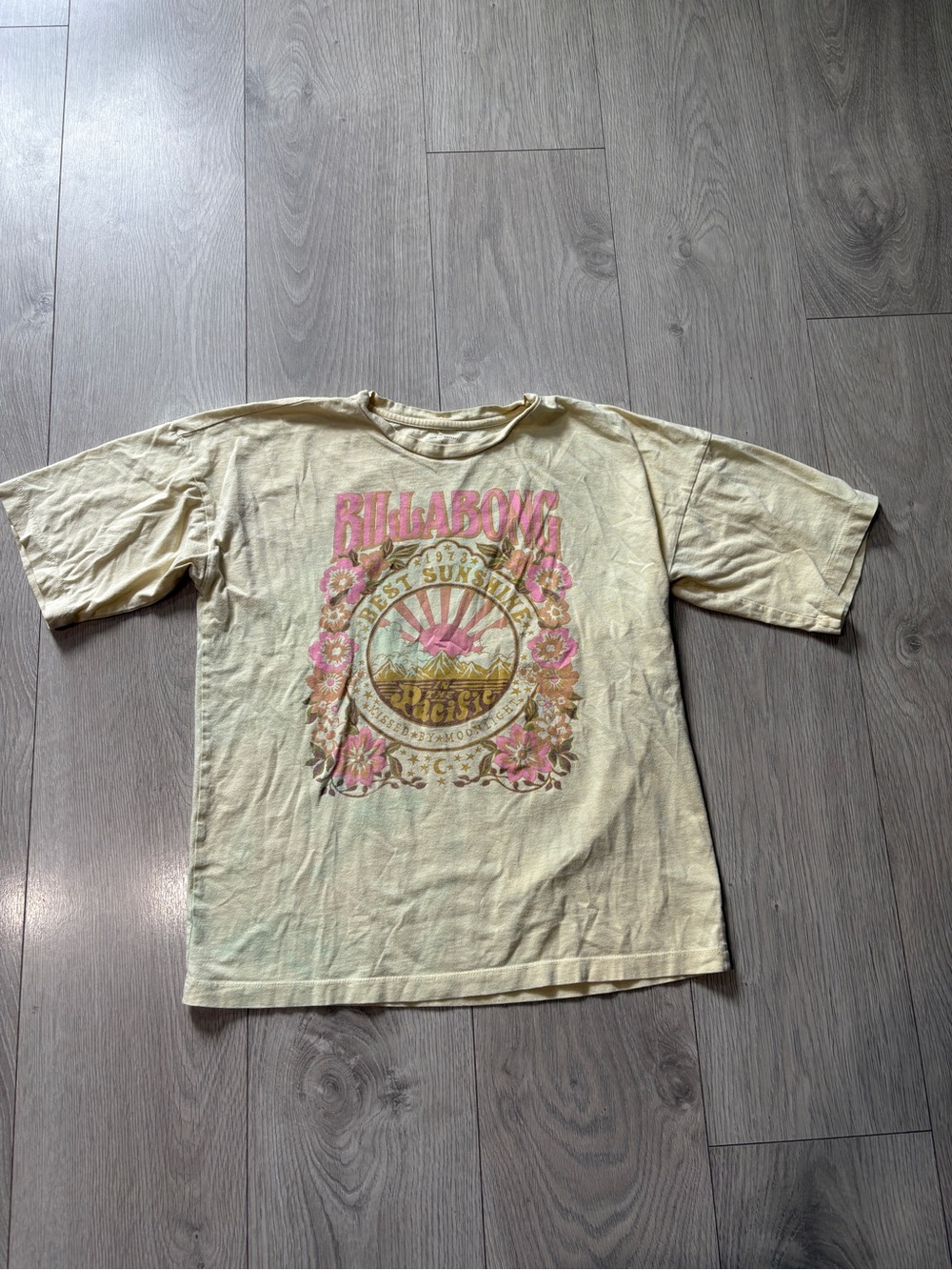 Billabong Kids Pale Yellow Tee with Pink Floral Graphic